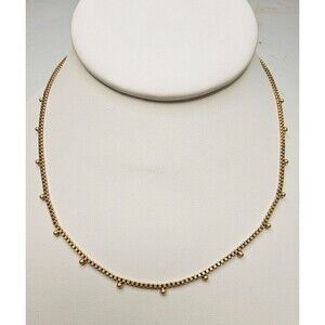 Madewell Gold Tone Box Chain Choker Necklace Ball Bead Accents 15.5"L